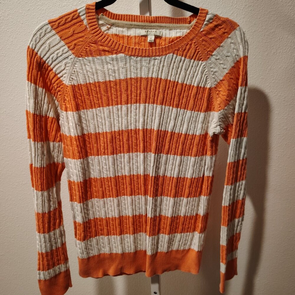 Sonoma Life + Style Women's Crew Neck Sweater Size XL Stripes Cotton Long Sleeve